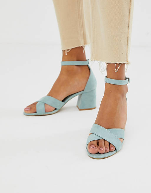 Pull&Bear block heel sandal with cross front in pale blue | ASOS