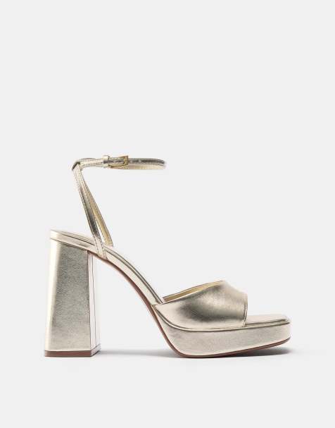 Pull&Bear Block heel sandals in gold - view 1