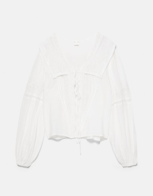 Pull&Bear blouse à finition dentelle blanche, 5 de 7