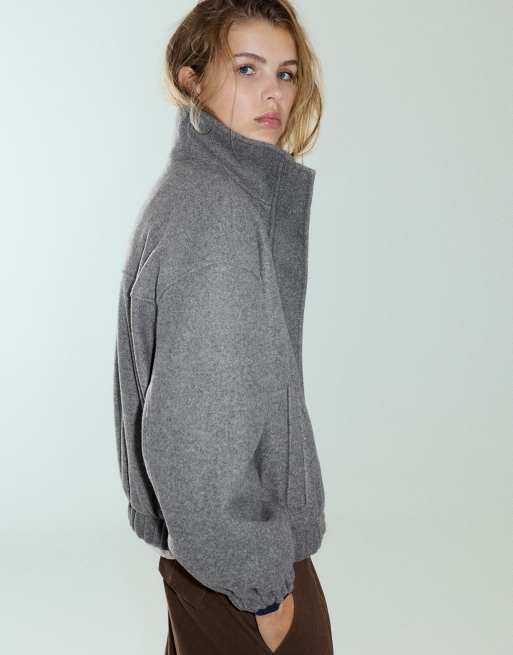 Pull&Bear Blouson bomber en tissu à col montant, gris chiné, 3 de 7