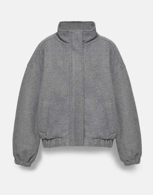 Pull&Bear Blouson bomber en tissu à col montant, gris chiné, 5 de 7