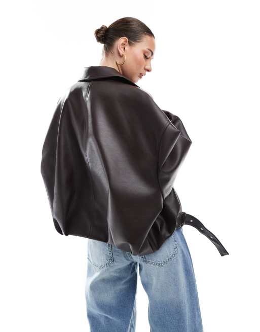 Pull&Bear Blouson oversize style motard imitation cuir