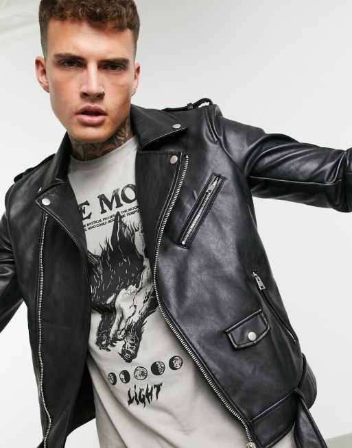 Pull&Bear - Blouson style motard en similicuir - Noir, 3 de 4