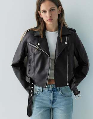 Pull & Bear - Blouson style motard imitation cuir - Noir