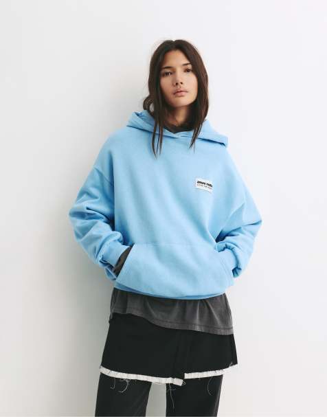Pull&Bear Blue graphic hoodie in medium blue - view 1