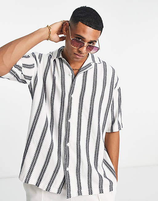 Pull&Bear blurry striped shirt in white | ASOS