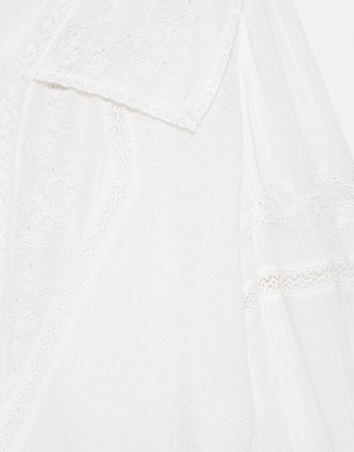 Pull&Bear bluse med blondedetaljer i hvid, 6 af 7