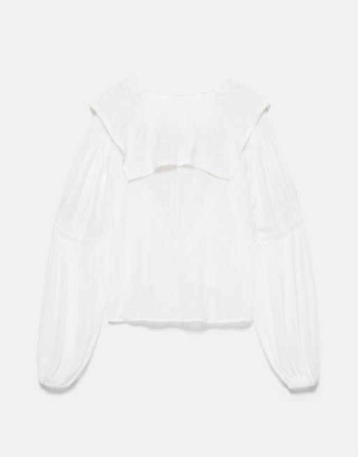 Pull&Bear bluse med blondedetaljer i hvid, 7 af 7