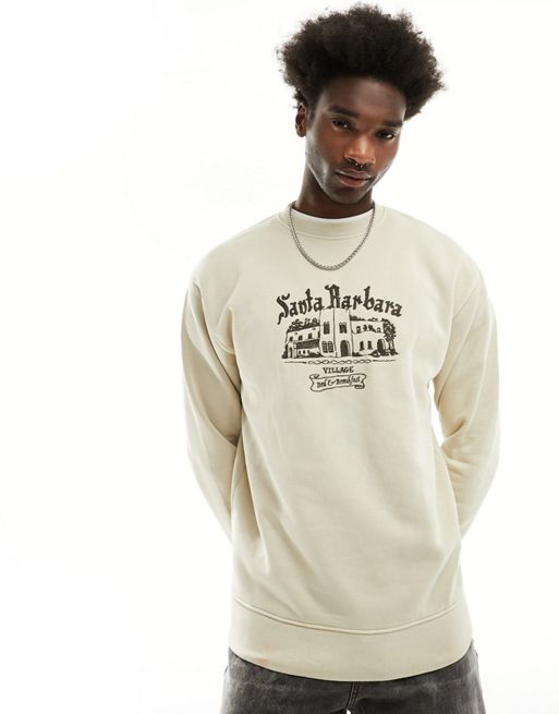 Pull&Bear – Bluza w kolorze ecru z napisem „Santa Monica”
