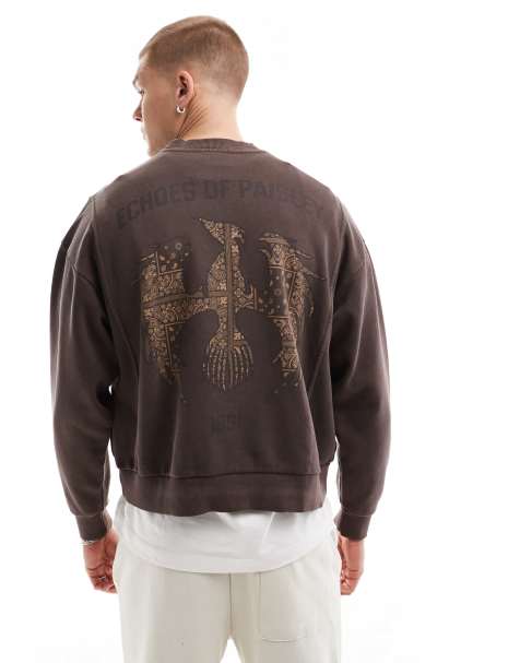 Pull&Bear – Bluza w spranym brązowym kolorze z grafiką - view 1