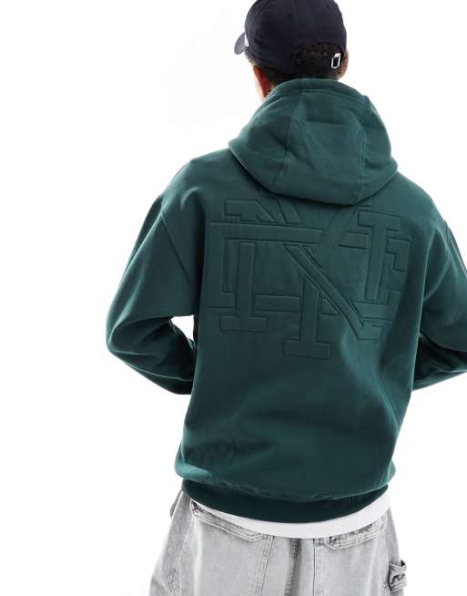 Pull&Bear – Bluza z kapturem w kolorze butelkowej zieleni z nadrukiem „New York City”