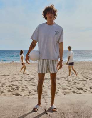Pull & Bear - Boardshort à rayures - Vert