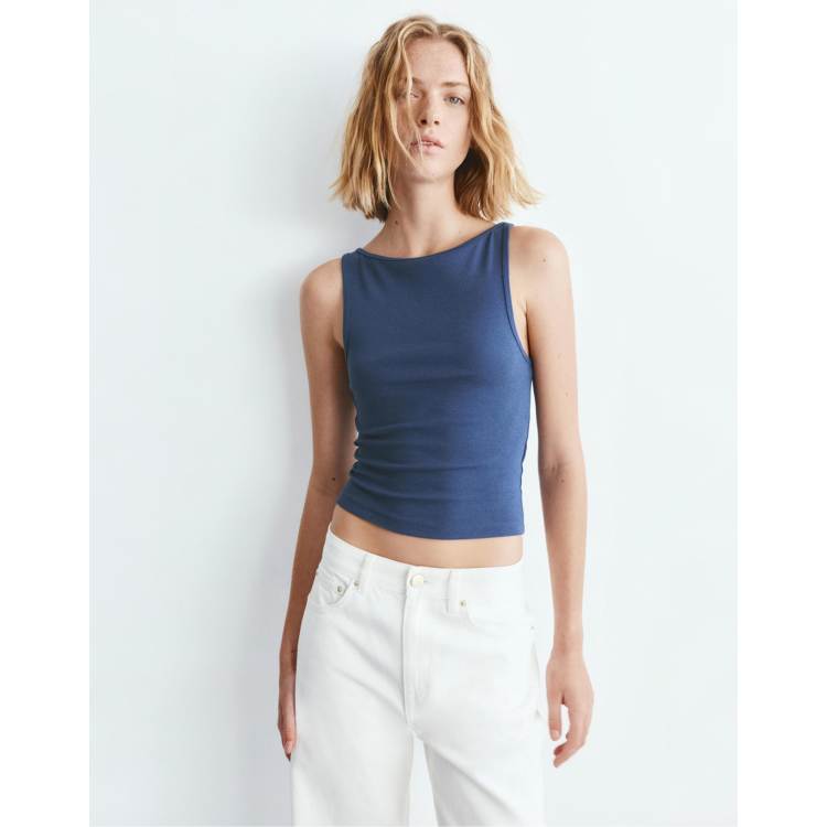 Pull&Bear Boat neck tank top in navy | ASOS