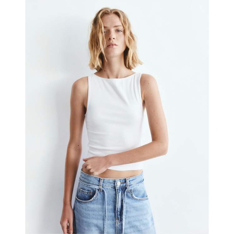 Pull&Bear Boat neck tank top in white | ASOS