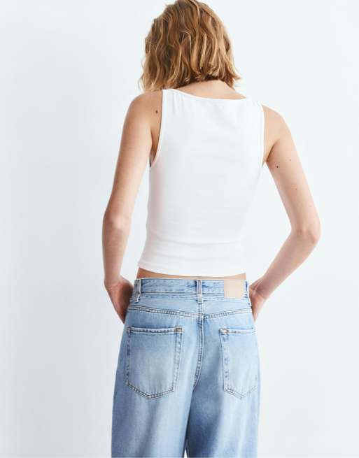 Pull&Bear Boat neck tank top in white, 3 of 4