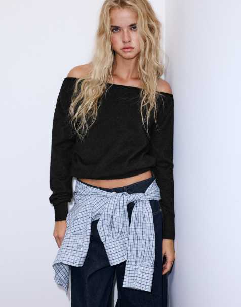 Pull&Bear Boatneck jumper in black - view 1
