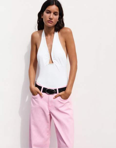 Pull&Bear body à col halter froncé blanc - view 1