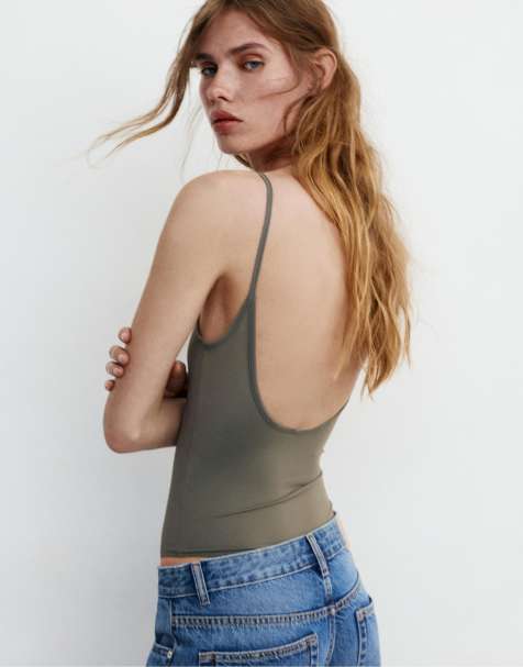 Pull&Bear – Body aus Polyamid in Cremeweiß mit schmalen Trägern - view 1