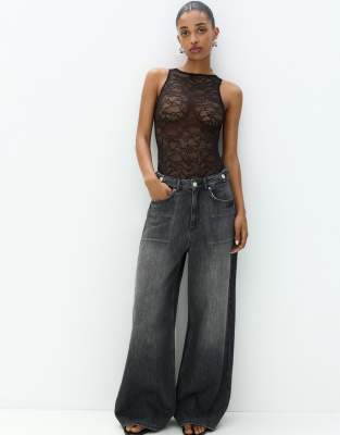Pull & Bear - Body aus Spitze in Schwarz