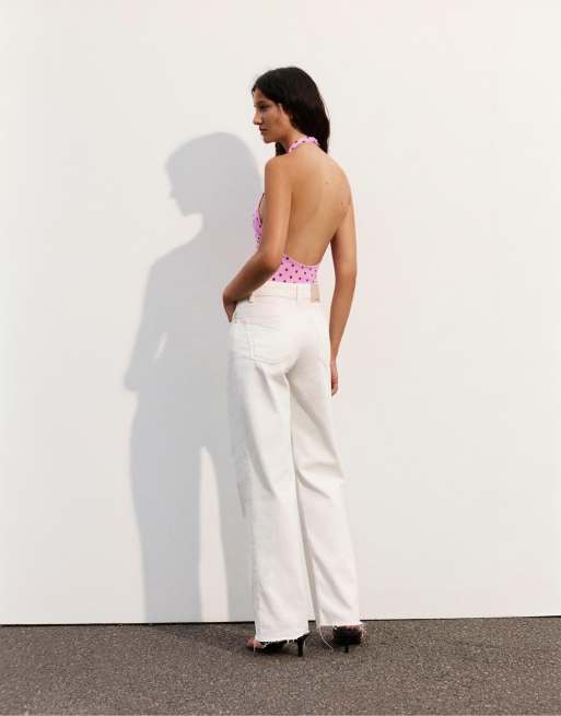 Pull&Bear body con allacciatura al collo arricciato rosa, 2 di 7
