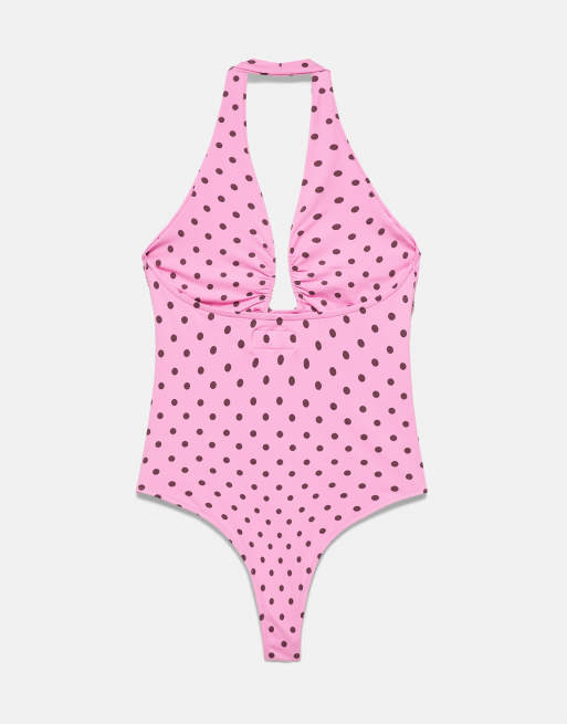 Pull&Bear body con allacciatura al collo arricciato rosa, 7 di 7