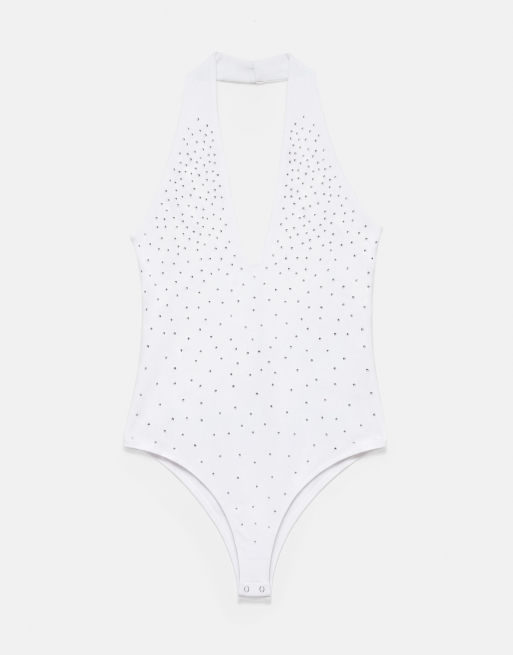 Pull&Bear - Body dos nu à strass - Blanc, 5 de 7