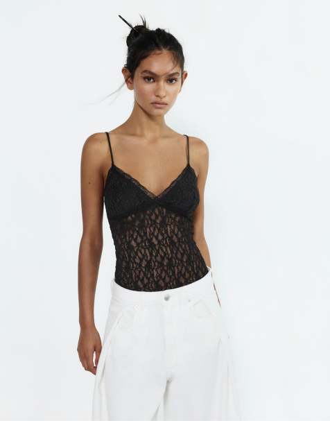 Pull&Bear - Body en dentelle à bretelles - Noir - view 1