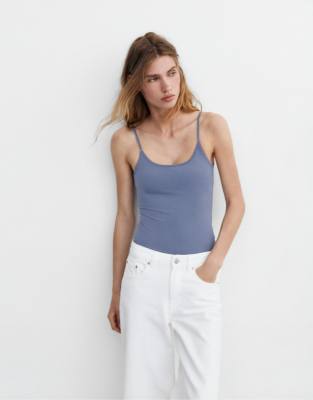 Pull & Bear - Body en polyamide à fines bretelles - Bleu gris