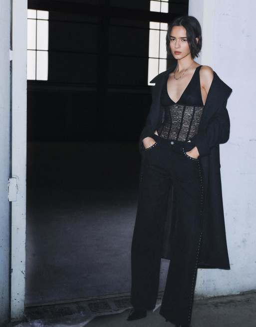 Pull&Bear - Body in korsetstijl met smalle bandjes in zwart