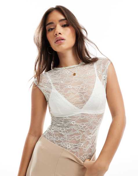 Pull&Bear - Body in pizzo a maniche corte color menta - view 1