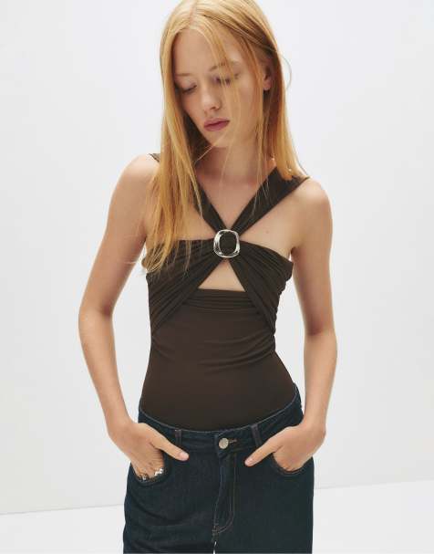 Pull&Bear - Body marrone con spalline incrociate e fibbia - view 1