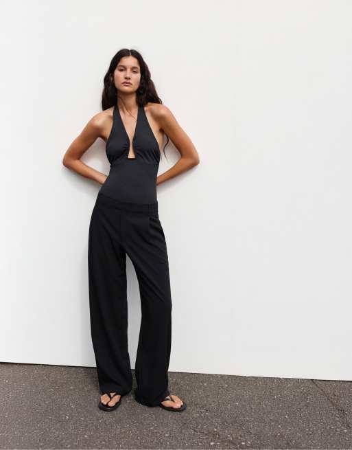 Pull&Bear body med halterneck och rynkdetaljer i svart, 5 av 7