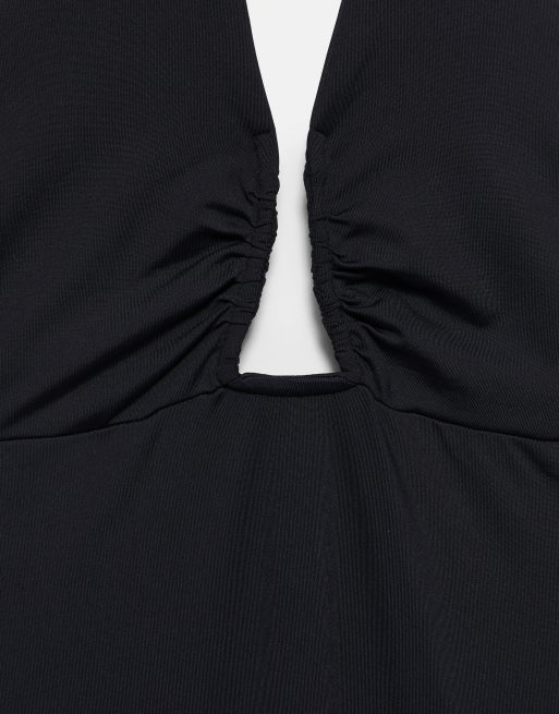 Pull&Bear body med halterneck och rynkdetaljer i svart, 7 av 7