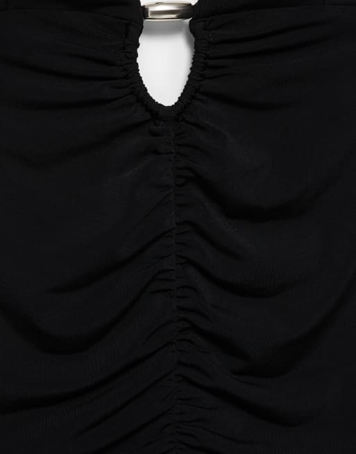 Pull&Bear body med halterneck och rynkdetaljer i svart, 6 av 7