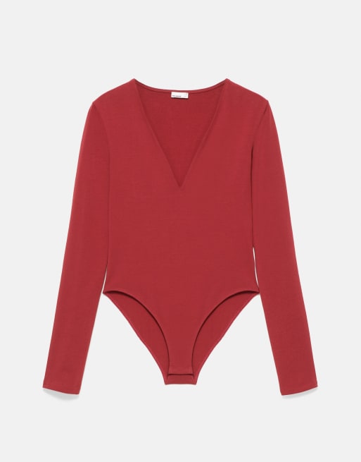 Pull&Bear body med v-ringning i bordeaux, 5 av 7