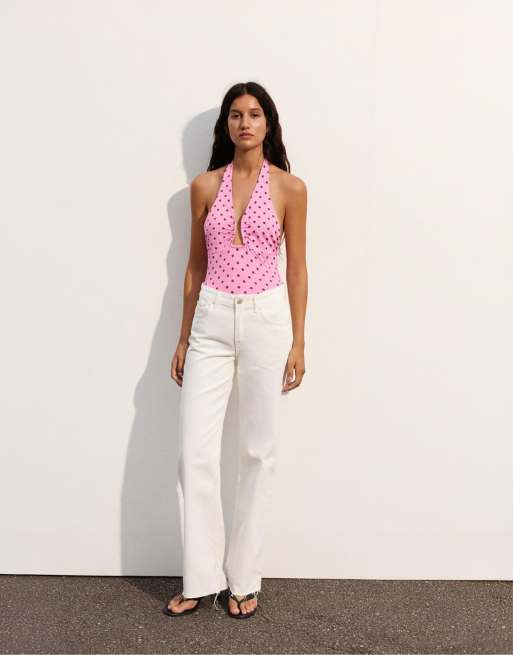 Pull&Bear body met halternek en plooien in roze, 4 van 7