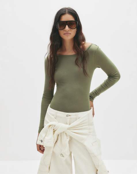 Pull&Bear - Body met lange mouwen in kaki - view 1