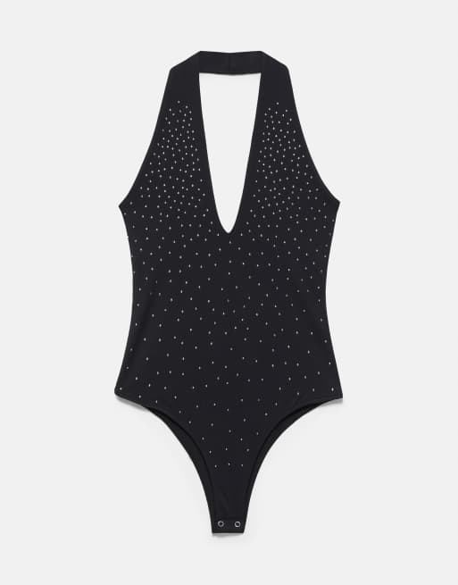 Pull&Bear Body mit Neckholder und Strass in Schwarz, 5 von 7