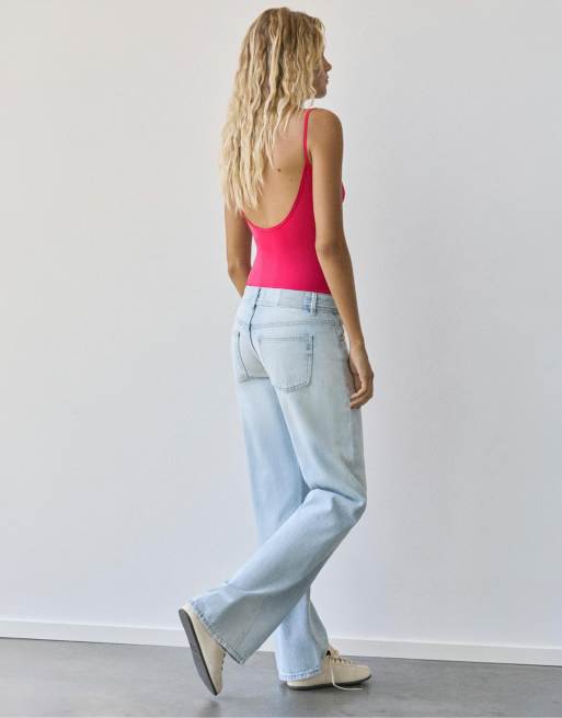 Pull&Bear bodystocking i polyamid med tynde stropper i hindbærfarve, 2 af 7