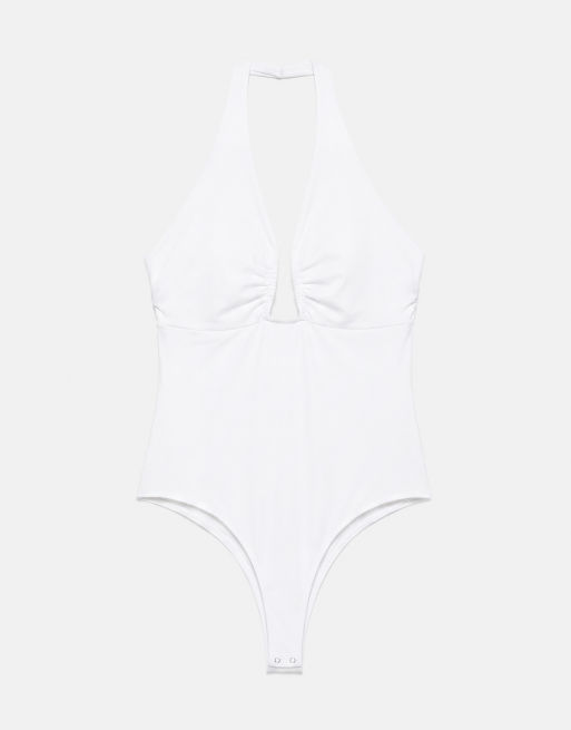 Pull&Bear bodystocking med halterneck og rynkeeffekt i hvid, 6 af 7