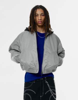 Pull & Bear - Bomber à capuche - Gris