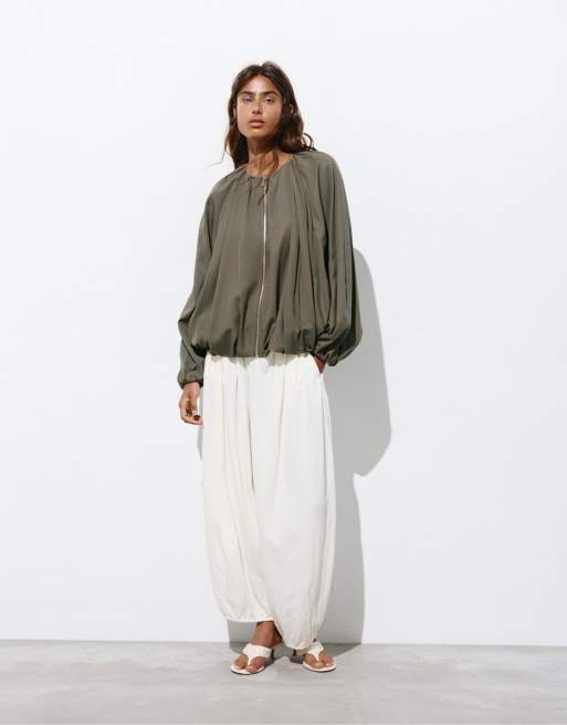 Pull&Bear - Bomber bouffant - Kaki, 4 de 4