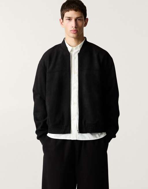 Pull&Bear - Bomber en daim d'imitation - Noir