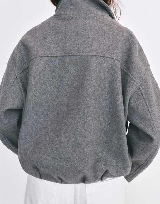 Pull&Bear bomber en mélange de laine effet ballon gris, 2 de 7