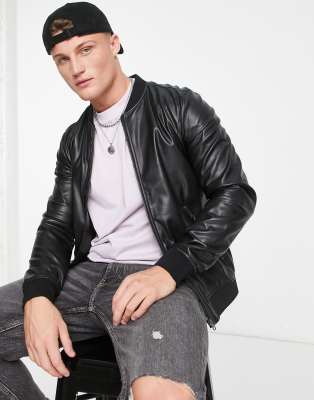 Pull&Bear - Bomber en similicuir - Noir