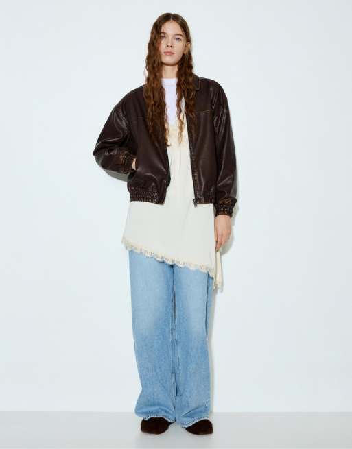 Pull&Bear Bomber imitation cuir Marron ASOS