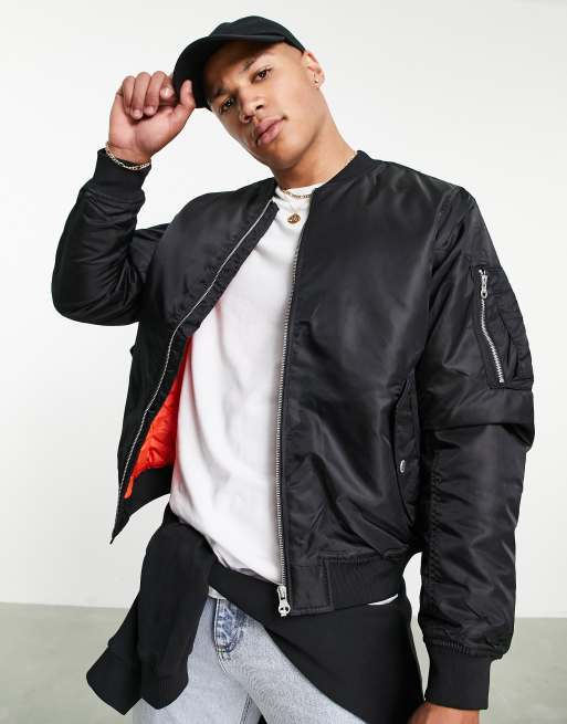 Geweldige eik huid Onderdrukken Pull&Bear bomber jacket in black | ASOS