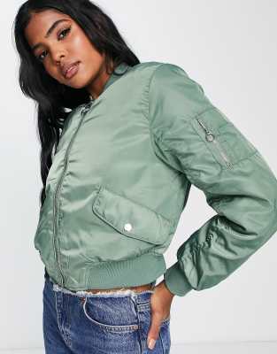 Pull&Bear Bomber Jacket In Green - ASOS Price Checker