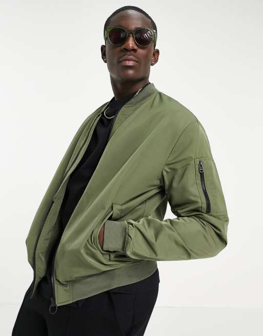 Pull&Bear bomber jacket in green | ASOS