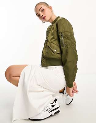 Pull&Bear bomber jacket in khaki green | ASOS